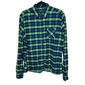 The Vermont Flannel Co Classic Plaid Shirt Womens XL Blue Green Cotton USA EUC